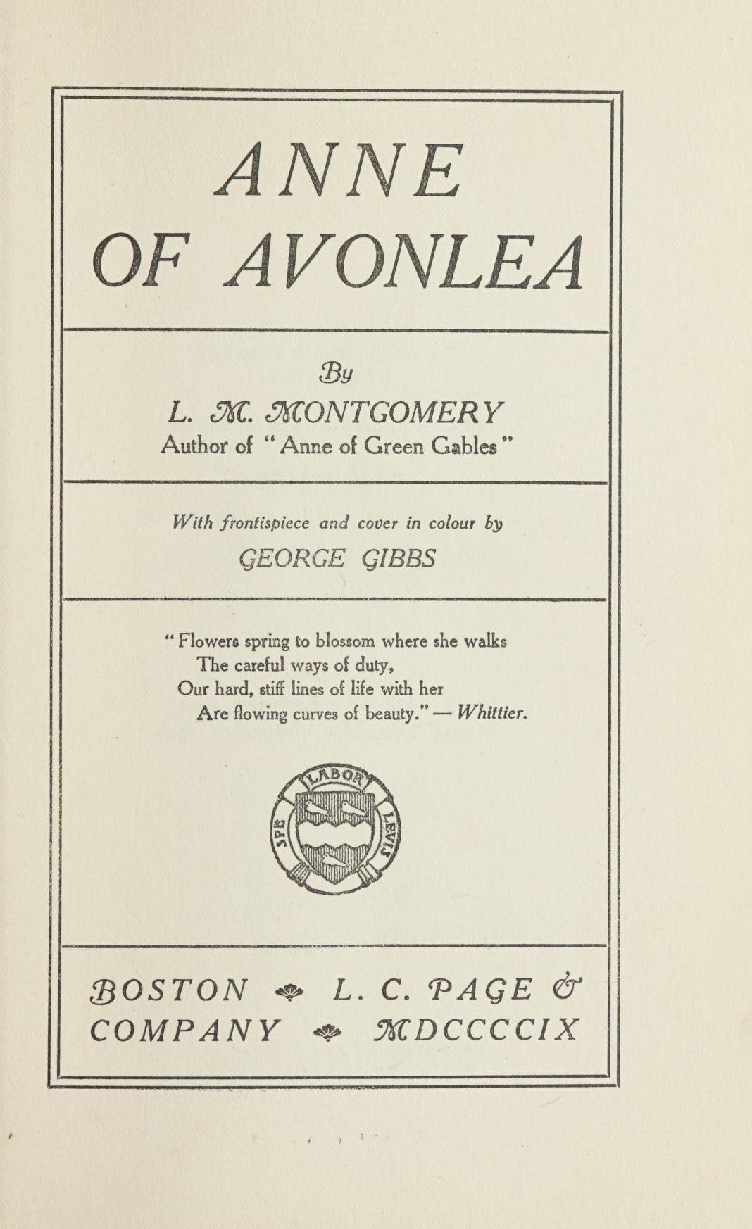 Anne of Green Gables – L.M. Montgomery (1908) (image credits: wikimedia)