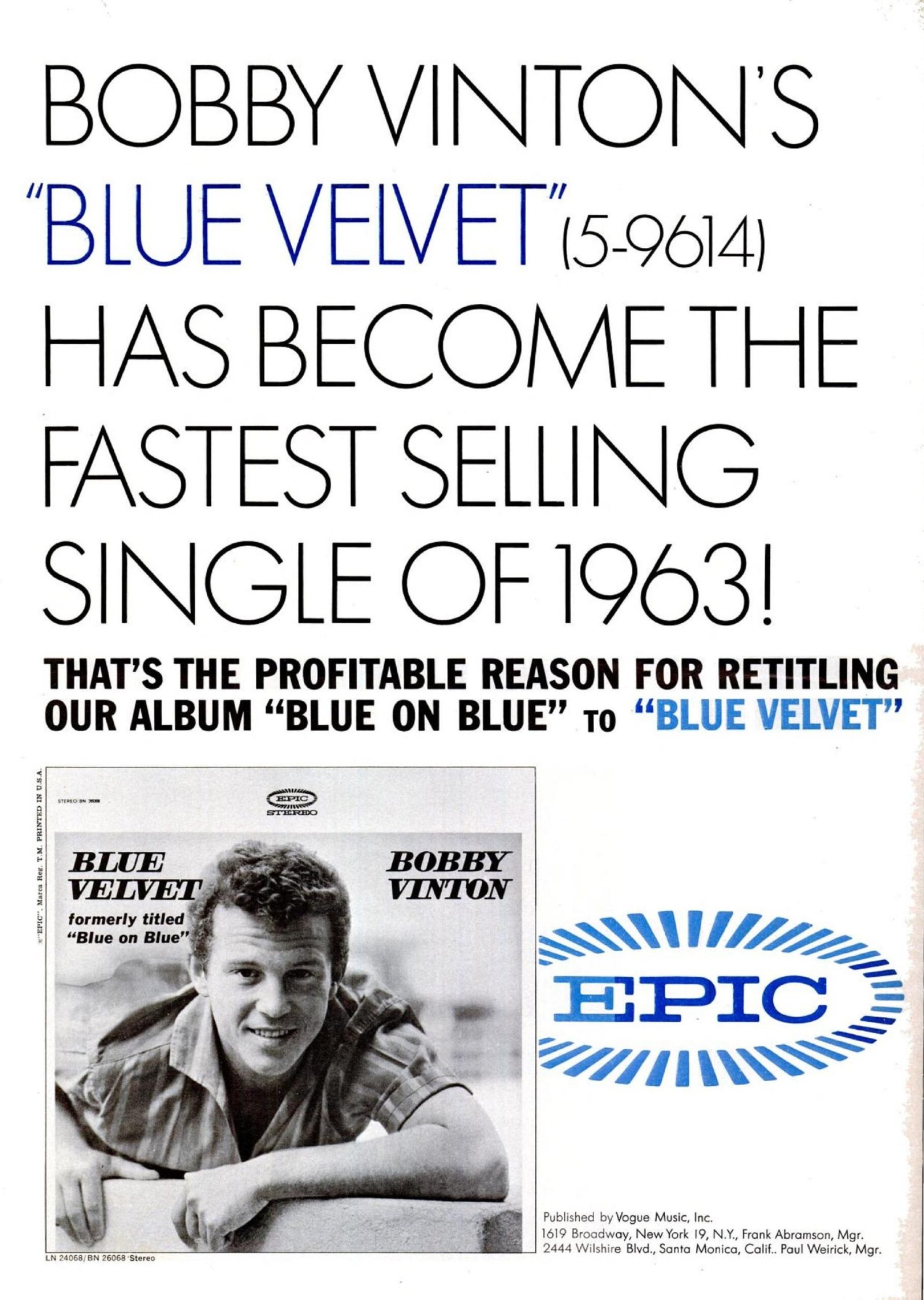 Blue Velvet – Bobby Vinton (image credits: wikimedia)