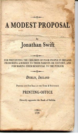 A Modest Proposal by Jonathan Swift (1729) (image credits: wikimedia)