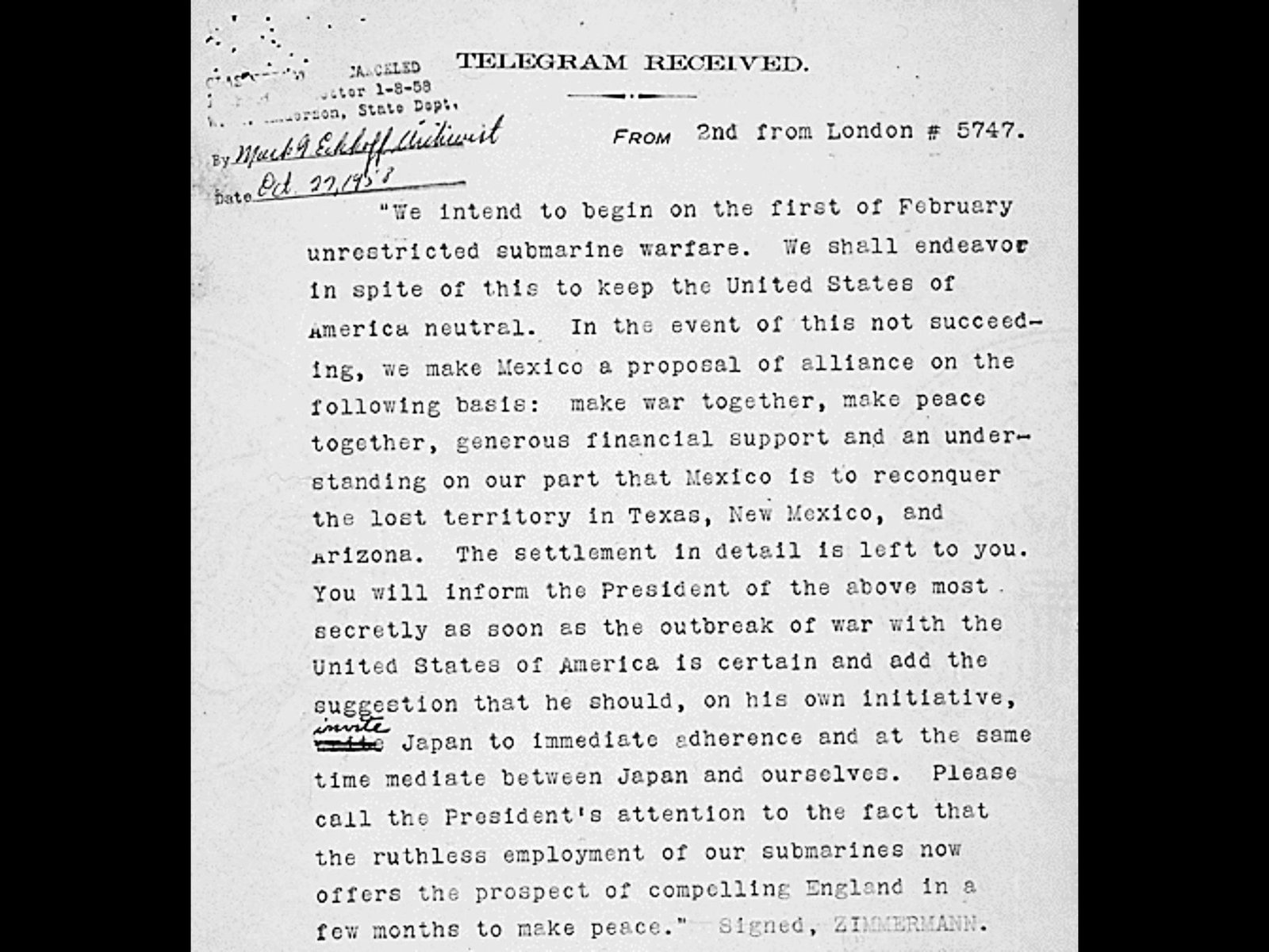 The Zimmermann Telegram (1917) (image credits: wikimedia)