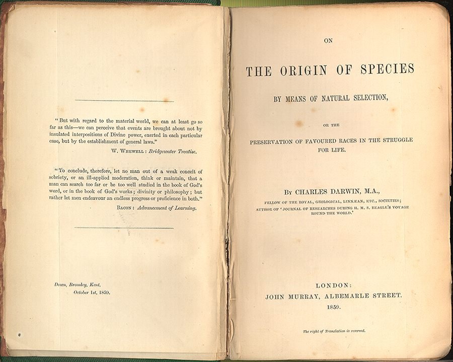 On the Origin of Species by Charles Darwin (image credits: Public domain, https://commons.wikimedia.org/w/index.php?curid=49911)