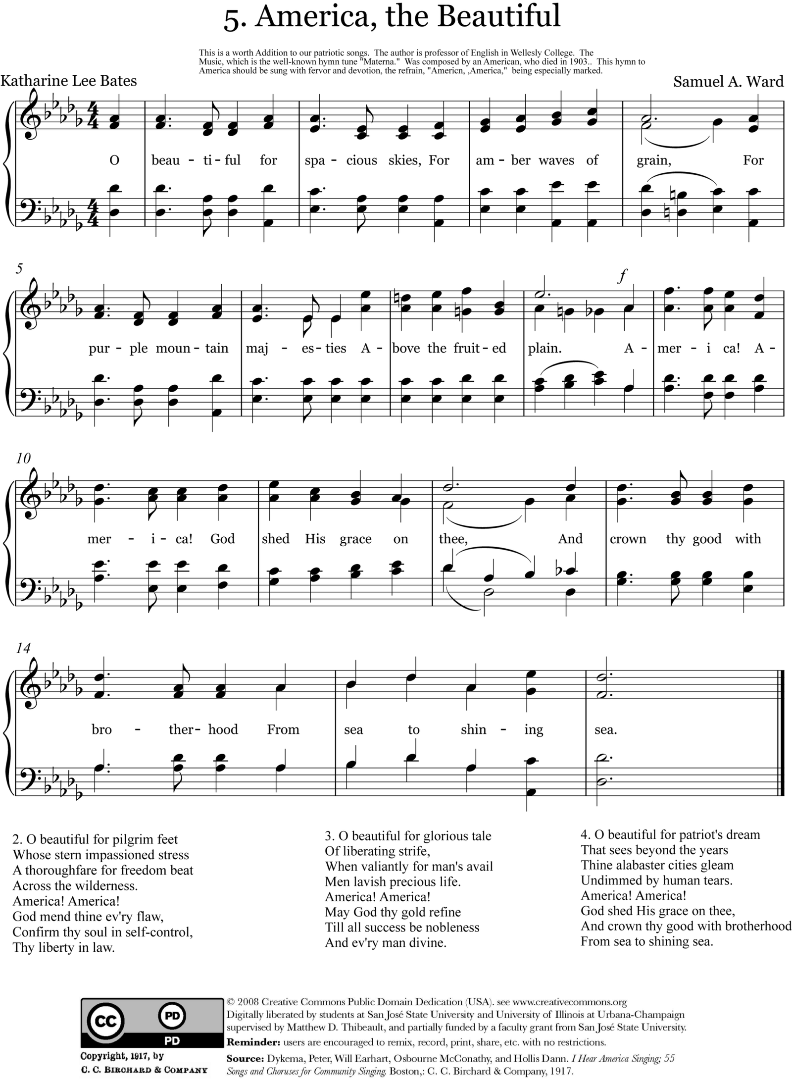 4. “America the Beautiful” by Katharine Lee Bates & Samuel A. Ward (image credits: By Aetzkorn, Public domain, https://commons.wikimedia.org/w/index.php?curid=10073118)