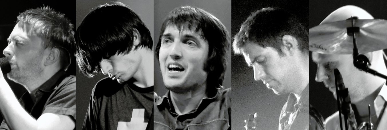5. Radiohead: The Restless Experimenters Who Never Stood Still (Photomontage, created by Samuel Wiki from:

Image:Thom Yorke (Amsterdam).jpg by Michell Zappa
Image:CGreenwood2006-06Radiohead.jpg by Jesse Aaron Safir
Image:Jonny Greenwood (Amsterdam).jpg by Michell Zappa
Image:Radiohead in amsterdam.jpg by Michell Zappa
Image:Phil Selway.jpg by Michell Zappa, CC BY-SA 2.5)
