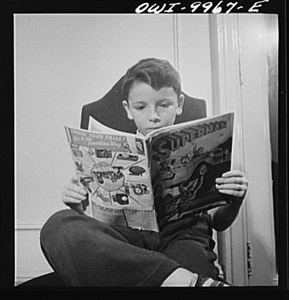 Superman: Fighting Discrimination Around 1950 (This image is available from the United States Library of Congress's Prints and Photographs division under the digital ID fsa.8d23110.This tag does not indicate the copyright status of the attached work. A normal copyright tag is still required. See Commons:Licensing., Public domain)
